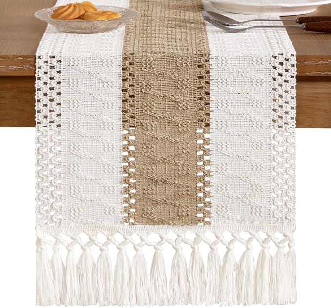 Boho Table Runner Summer Farmhouse Rustic Dining Dresser Scarf Home Decor | - Image 5