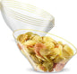 PLASTICPRO Angled Plastic Bowls Disposable Medium Plastic Clear Serving Bowls with Gold Rim for Party for Appetizer Salads Pack of 4