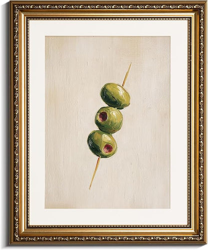 InSimSea Gold Framed Wall Art, Living Room Vintage Olives Oil Painting Wall Shelf Decor, Still Life Canvas Print Art, Home Farmhouse Decor, Antique Paintings with Picture Frame 13x16inch
