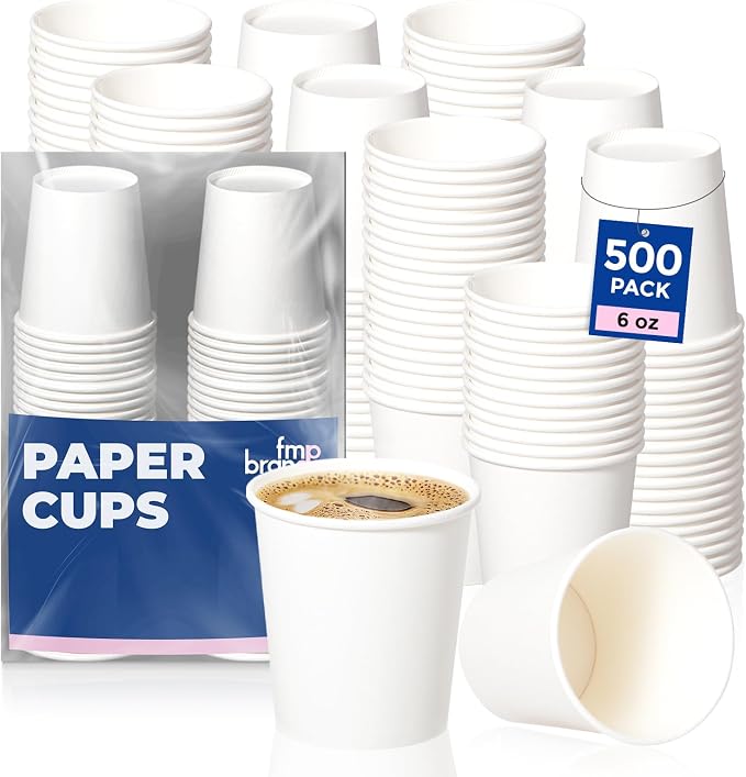 Fit Meal Prep 500 Pack 6 oz Disposable Paper Coffee Cups, Premium White Hot Cups by FMPBRANDS