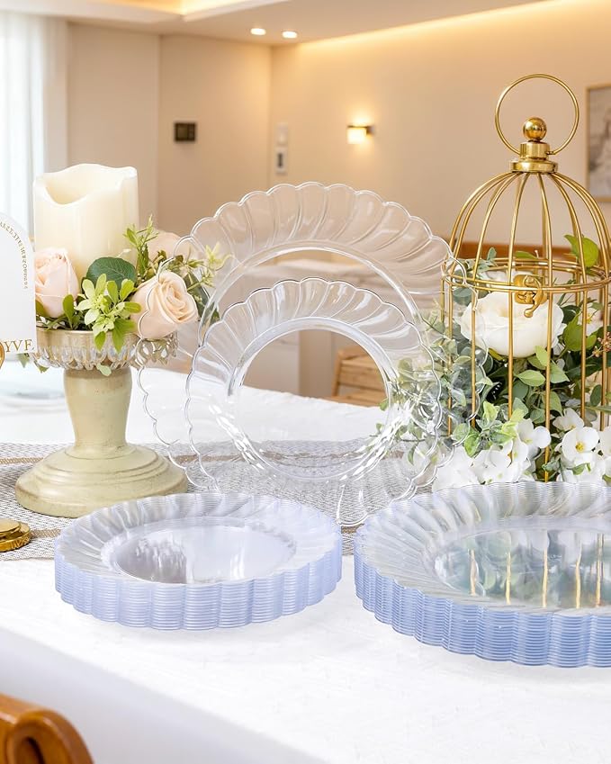 YOUBET 100PCS Clear Scalloped Plastic Plates - Image 6