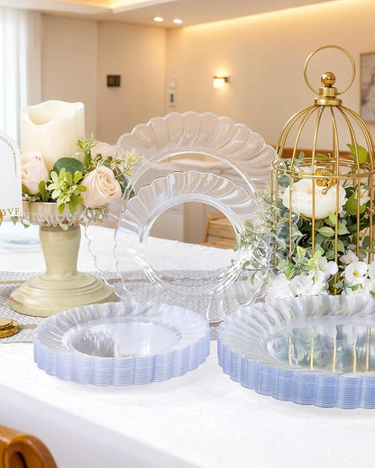 YOUBET 100PCS Clear Scalloped Plastic Plates - Image 6