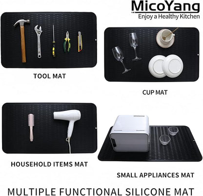 Silicone Dish Drying Mat for Multiple Usage,Easy clean,Eco-friendly,Heat-resistant Silicone Mat for Kitchen Counter or Sink,Refrigerator or Drawer Liner Black 4XL 32 inches x 18 inches