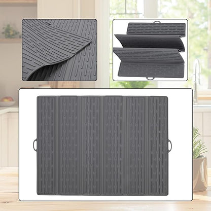 Klyrnd Silicone Dish Drying Mat - Extral Large 20.8" x 15.7" - Heat Resistant Silicone Trivet, Countertop Mat, Dish Draining Mat, Sink Mat, Easy to Clean Foldable Non Slip Dry Pad (Gray)