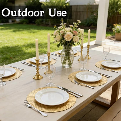 FAVE 10PCS Gold Vinyl Round Placemats, Wheat Sheaf Design 15 Inch Placemats Set of 10 Washable for Dining, Events, Banquet, Home & Daily Use (Gold Wheat,10pcs)