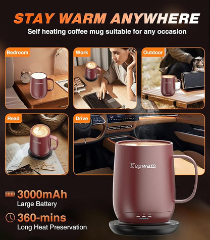 Kepwam Self-Heating Coffee Mug T2, 16oz Electric Heated Mug Hot Up to 149℉ | No - Image 4