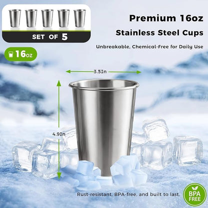 5 Pack 16 oz 304 Stainless Steel Pint Cups, Stackable Camping Cups | Food-Grade - Image 3
