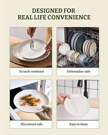 Famiware Dinnerware Sets for 8, Ocean Round 24-Piece Kitchen Plates and Bowls Sets, Microwave and Dishwasher Safe, Scratch Resistant, Matte White