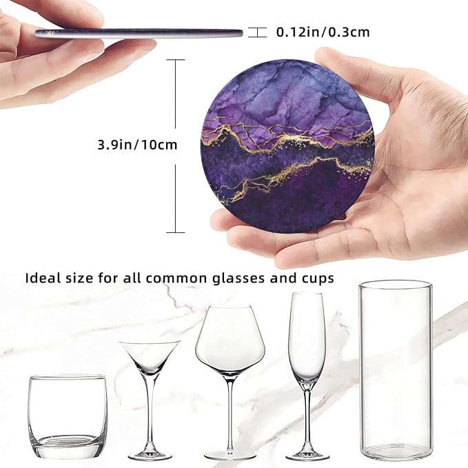 6 Pcs Purple Marble Abstract Gold Leather Coasters - Image 8