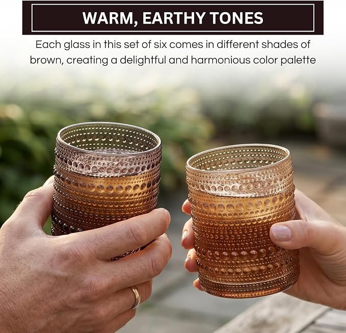 Venus Amber Brown Hobnail Highball Glasses Vintage Tumblers Set of 6 11 oz | - Image 3