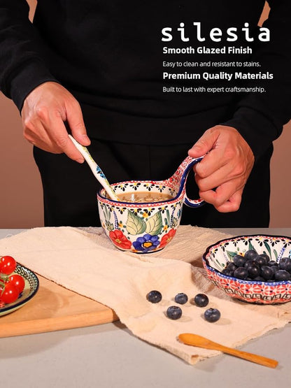 silesia Handmade Loop Handle Soup Bowl, Plate and Spoon Set Ceramic Hand - Image 6