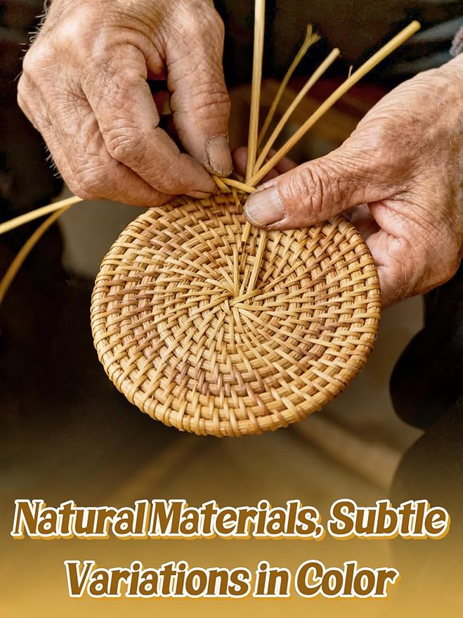 4Pcs Handmade Natural Rattan Coasters Set - Image 4