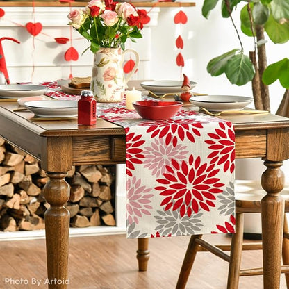 Artoid Mode Red Pink Dahlia Floral Pinnata Christmas Table Runner, Valentine - Image 3