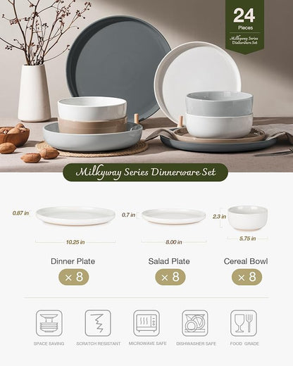 Famiware Milkyway 24-Piece Stoneware Dinnerware Set, Dishes Set - Image 2