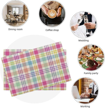 Easter Checkered Placemats Set of 4 Spring Colorful Buffalo Plaid Decor Place Mats 12x18 Inch Gingham Holiday Linen Table Mats for Home Kitchen Dining Party Table Decoration
