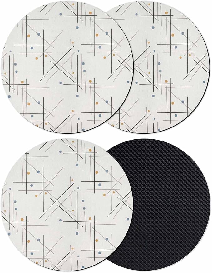 Modern Geometric Coasters Set of 4, Minimalist Lines Polka Dots Abstract Beige by PIEPLE