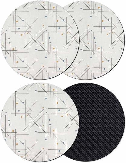 Modern Geometric Coasters Set of 4, Minimalist Lines Polka Dots Abstract Beige by PIEPLE