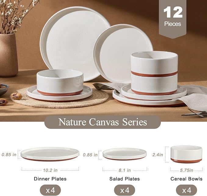 LIANYU Plates and Bowls Sets, 12 Pieces Stoneware Dinnerware Set - Image 2