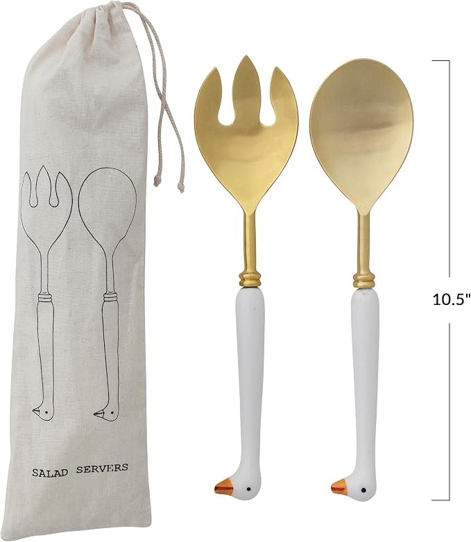 Creative Co-Op Stainless Steel Spoon and Fork Salad Servers w/Goose-Shaped - Image 2