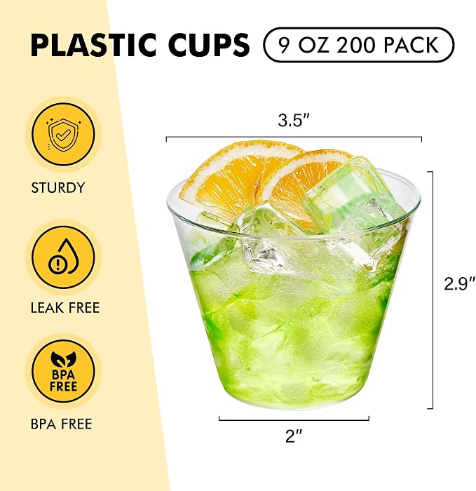RACETOP 200 Pack 9 oz Clear Plastic Cups - Image 2