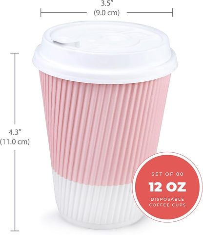 Disposable Coffee Cups With Lids - 12 oz Paper To Go Coffee Cups With - Image 2