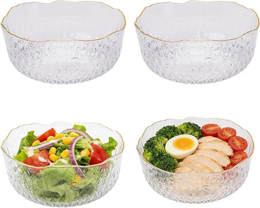 4 Pack 70 Ounce 8 Inch Round Clear Plastic Serving Bowls - Disposable Crystal Salad Mixing Bowls for Party, Salad, Fruit, Snack, Chip, Popcorn Catering
