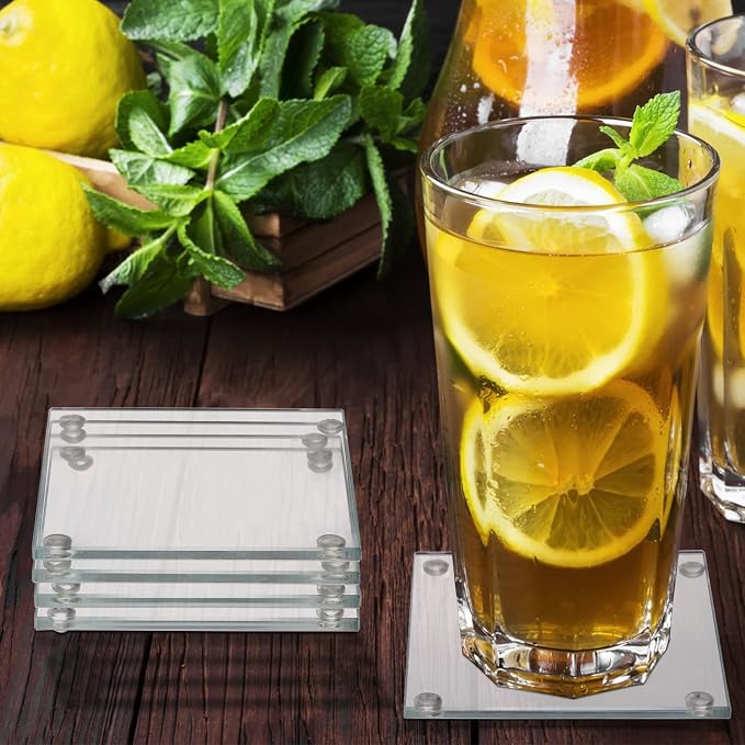 Set of 6 Square Glass Drink Coasters, 3.5"x3.5" Crystal Coasters - Image 7