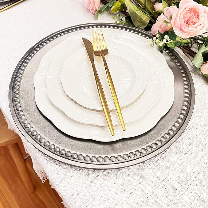 Antique Silver Charger Plates, 13 Inch Vintage Dinner Plate Chargers Round - Image 2