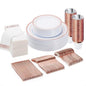 BESTVIP 175PCS Rose Gold Disposable Dinnerware Set for 25 Guests, Plastic Plates for Party, Wedding, Christmas, Include: 50 Plastic Plates, 25 Rose Gold Silverware, 25 Cups, 25 Napkins