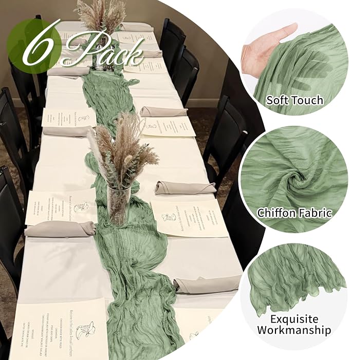 6 Pack Sage Green Cheesecloth Table Runner 20 x 120 Inch Gauze Table Runner - Image 3
