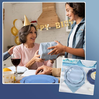 NatNarr Dusty Blue Party Plates And Napkins Set, 24 Guests, 4-Tone Gradient Blue - Image 7