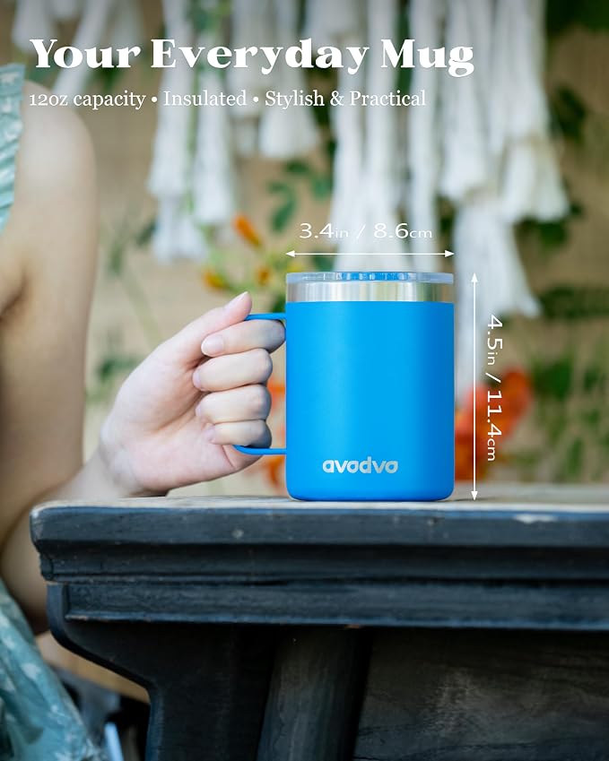 12oz Insulated Coffee Mug with Lid – Includes Two Lids, Stainless Steel Coffee - Image 4