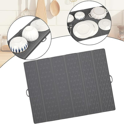 Klyrnd Silicone Dish Drying Mat - Extral Large 20.8" x 15.7" - Heat Resistant Silicone Trivet, Countertop Mat, Dish Draining Mat, Sink Mat, Easy to Clean Foldable Non Slip Dry Pad (Gray)