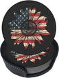 6 Pcs America Sunflower Flag 4th July Patriotic Leather Coasters by NiuKom