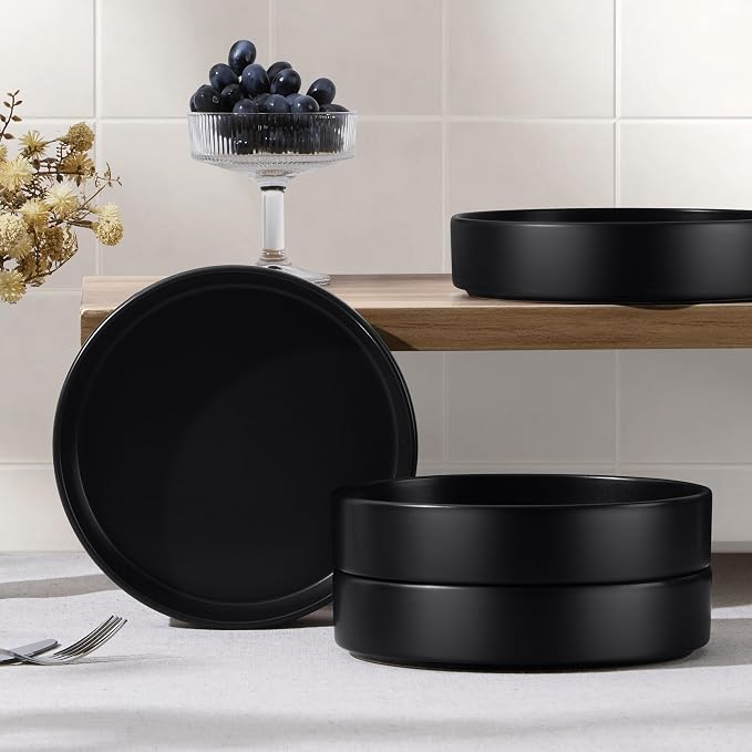 E-far Pasta Bowls Set of 4-35oz Shallow Ceramic Bowl Plates - Image 5