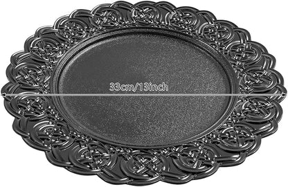100 Pcs Antique Charger Plates Bulk, 13in Reusable Serving Plates Embossed Rim Plastic Party Dinner Plate Chargers Round Decorative Server Plate for Wedding Party Event Tableware
