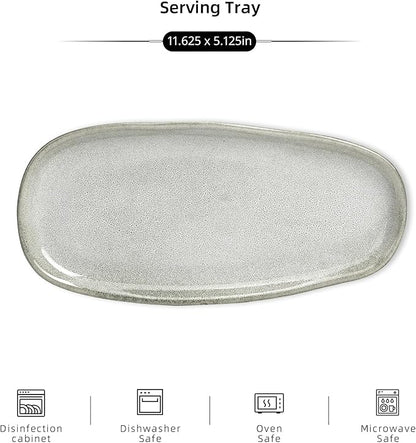 Organic Shape Highland Ceramic Serving Tray, 1pcs 11.625 * 5.125inch Handmade Reactive Glaze ceramic Tray with Wavy Edge, for Kitchen, Microwave & Dishwasher Safe, Scratch Resistant-grey