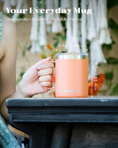 12oz Insulated Coffee Mug with Lid – Includes Two Lids, Stainless Steel Coffee - Image 4