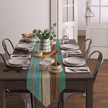 Teal Retro Rustic Table Runner 13x72 Inch Modern Abstract Art Painting Kitchen - Image 5