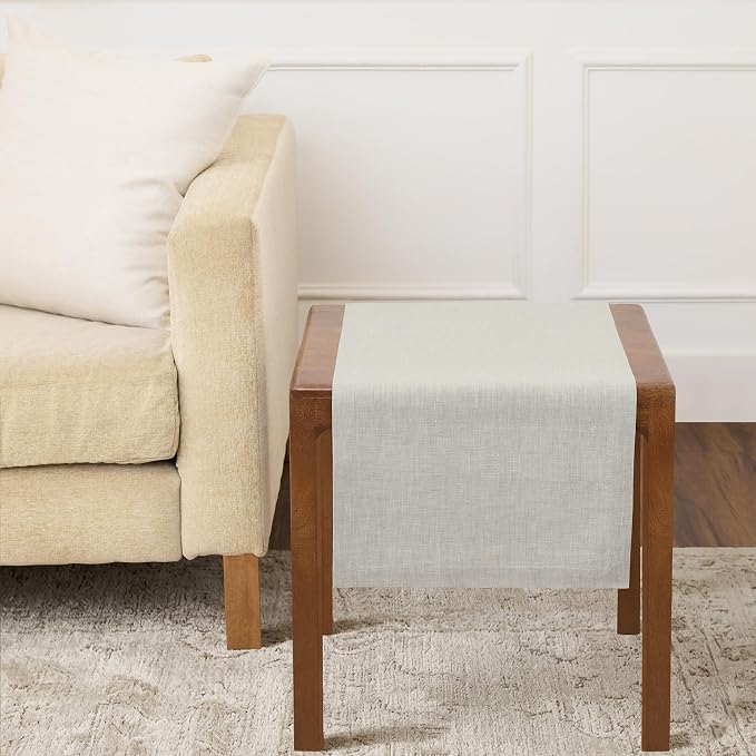 Solino Home 100% Pure Linen Table Runner Oyster Grey, Athena 14 x 36 in | Table by SolinoHome
