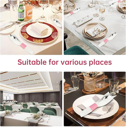 Germiwipe Paper Napkin Band Box of 500,Napkin Rings Self Adhesive,Silverware Wraps Bands Perfect for Birthday Parties, Weddings, Family Reunion & Events(Pink-500pcs)