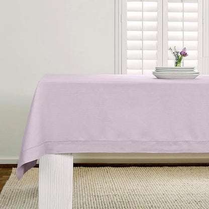Solino Home Lilac Linen Tablecloth 52 x 52 Inch - 100% Pure Linen Square Table Throw - Classic Hemstitch, Machine Washable Table Cloth for Valentines, Spring, Easter