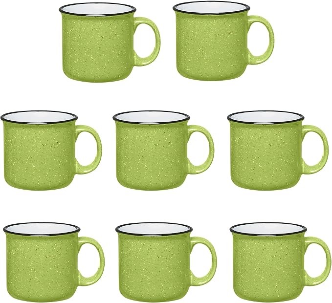Set of 8 Ceramic Campfire Mugs – 15 Oz, Lime – Coffee & Tea Cups by GiftsbyDesign