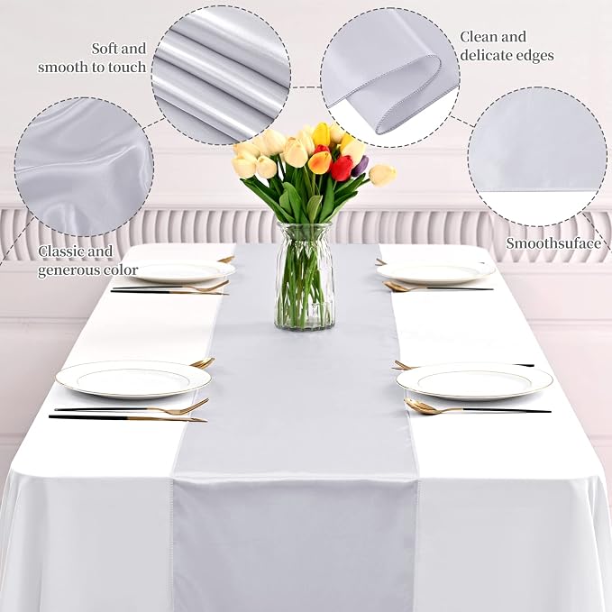 12 Pack Silver Satin Table Runner 12 x 108 Inch Long Premium Table Runners - Image 3