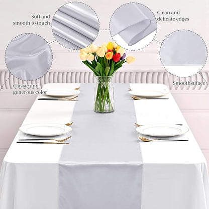 12 Pack Silver Satin Table Runner 12 x 108 Inch Long Premium Table Runners - Image 3