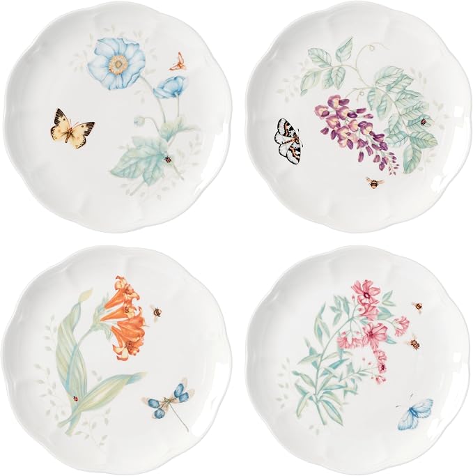 Lenox Butterfly Meadow 4-Piece Accent Plate Set, dishwasher safe, microwave by Lenox