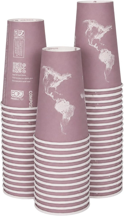 ECO PRODUCTS Compostable Disposable World Art 16oz Large Coffee Cups, Renewable by Eco-Products