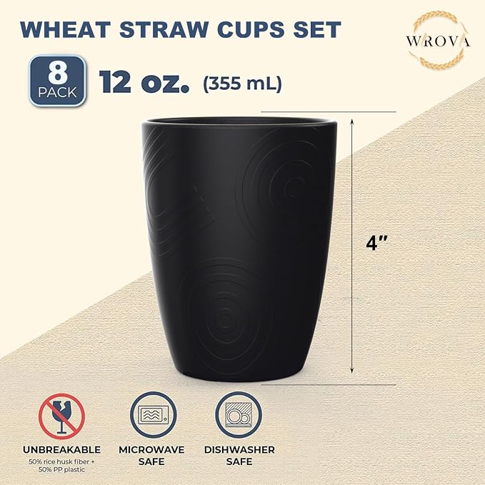 Wrova Wheat Straw Cups 8 PCS Good Alternative to Plastic Reusable Cups 12 oz - Image 2