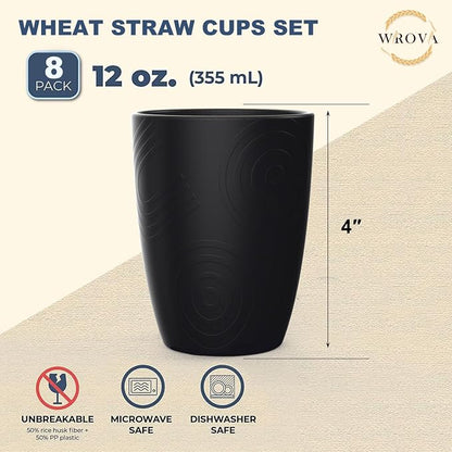 Wrova Wheat Straw Cups 8 PCS Good Alternative to Plastic Reusable Cups 12 oz - Image 2