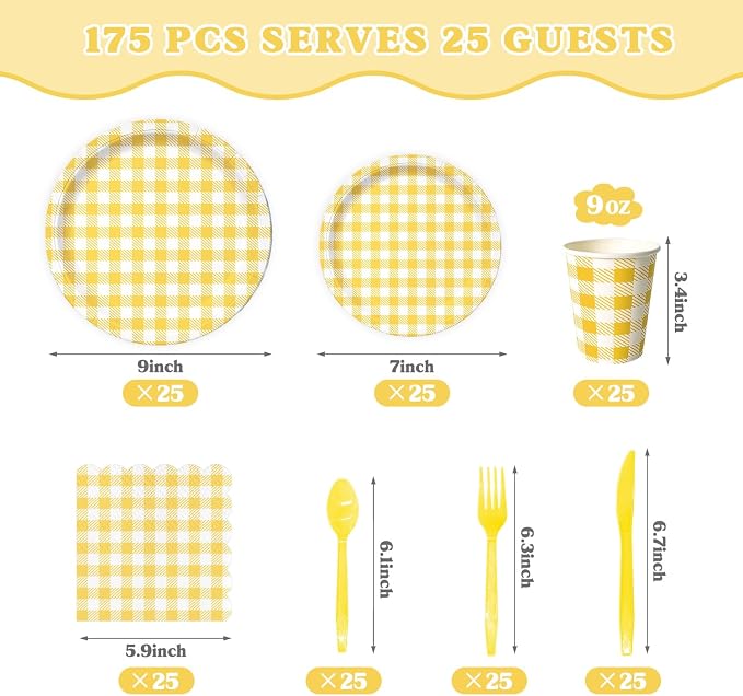 Vyntra Checkered Gingham Paper Plates and Napkins Set - Image 7
